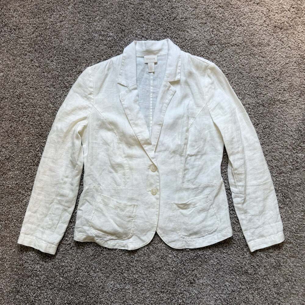Chico’s 100% Linen Blazer Ivory Lightweight Old Money Coastal Grandma